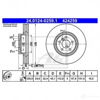Тормозной диск ATE 58568 424 259 24012402591 6G9X763 - Изображение 3