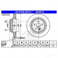 Тормозной диск ATE 24012402121 424 212 Mercedes S-Class (W221) 3 Седан 4.0 S 450 CDI (2228. 2228) 320 л.с. 2009 – 2013 CTKTNLY