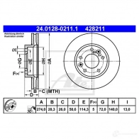 Тормозной диск ATE 24012802111 Kia Carnival 4282 11 QWCD97X