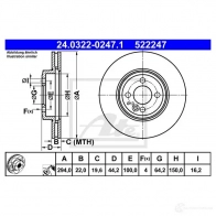 Тормозной диск ATE 24032202471 52224 7 Mini Coupe (R58) 1 2011 – 2015 VZX6B