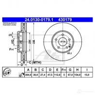 Тормозной диск ATE 4301 79 Mercedes E-Class (W211) 3 Седан 3.0 E 280 4 matic (2192) 231 л.с. 2006 – 2008 24013001791 EDN3EL