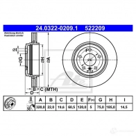 Тормозной диск ATE 522 209 U5RYTI 24032202091 59347 - Изображение 4