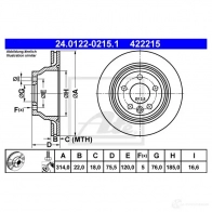 Тормозной диск ATE 1EM1O Volkswagen Transporter (T5) 5 Грузовик 2.5 TDI 174 л.с. 2003 – 2009 24012202151 42221 5