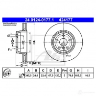 Тормозной диск ATE 4241 77 FAWFTZ 24012401771 Bmw 7 (E65, E66, E67) 4 Седан 3.9 740 d 258 л.с. 2002 – 2005