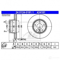 Тормозной диск ATE 42418 1 24012401811 58507 EIS1JRU - Изображение 4