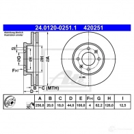 Тормозной диск ATE 24012002511 Kia Picanto (JA) 3 2017 – 2020 14F9U J