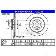 Тормозной диск ATE 420247 24012002471 4202 46 Volvo XC90