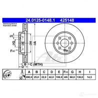 Тормозной диск ATE 58610 425 148 24012501481 KUD4JF1 - Изображение 4