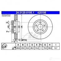 Тормозной диск ATE 24012501951 Mazda 3 (BL) 2 Хэтчбек 2.3 MPS Turbo 260 л.с. 2009 – 2014 A9ERFMB 4 25195