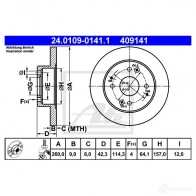 Тормозной диск ATE 409 141 Honda Prelude 5 (BB6, 8, 9) Купе CUAFC1 24010901411