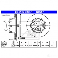 Тормозной диск ATE O0S3E 42225 7 Bmw 1 (E88) 1 Кабриолет 3.0 135 i 306 л.с. 2008 – 2013 24012202571