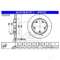 Тормозной диск ATE Ford Transit 8 (V363) Автобус 2.2 TDCi RWD 125 л.с. 2013 – 2024 9ZE 1GFN 24011601371