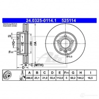 Тормозной диск ATE 6X9SL2 5251 14 Ford Galaxy 1 (VX, VY, WGR) 1995 – 2006 24032501141