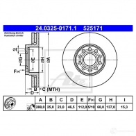 Тормозной диск ATE 5251 71 24032501711 1T3JMP 59392 - Изображение 4