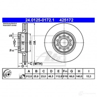 Тормозной диск ATE 4 25172 EAZ7YH 24012501721 58625