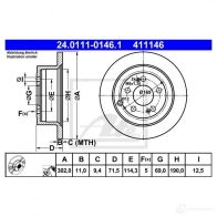 Тормозной диск ATE 24011101461 Hyundai Santa Fe (CM) 2 Кроссовер 2.7 V6 GLS 4x4 189 л.с. 2006 – 2009 V196E 41114 6