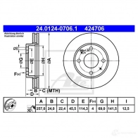 Тормозной диск ATE 24012407061 4 24706 Hyundai Sonata 1DT89