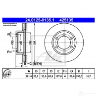 Тормозной диск ATE 42513 5 24012501351 Toyota 4Runner (N180) 3 Внедорожник 3.0 TDi 140 л.с. 2000 – 2002 JFVPSGC