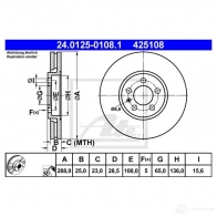 Тормозной диск ATE Volkswagen Golf 3 (1H1) Хэтчбек 2.8 VR6 163 л.с. 1995 – 1997 24012501081 W0EI0W3 42 5108