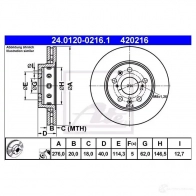 Тормозной диск ATE 58231 24012002161 62PI07Z 420 216 - Изображение 2