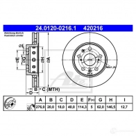 Тормозной диск ATE 58231 24012002161 62PI07Z 420 216 - Изображение 3