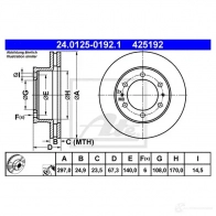 Тормозной диск ATE Toyota Hilux (AN10, 20, 30) 7 Пикап 2.5 D 4D 4WD (KUN25) 128 л.с. 2004 – 2005 42519 2 24012501921 R7U98R1