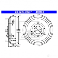 Тормозной барабан ATE LQPDJSC 24022030271 Smart Fortwo (451) 2 Кабриолет 1.0 120 л.с. 2012 – 2024 48016 8