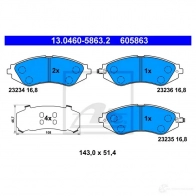 Тормозные колодки, комплект ATE 23235 Chevrolet Aveo (T250) 1 Хэтчбек 1.4 16V 94 л.с. 2006 – 2008 13046058632 23 234