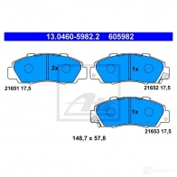 Тормозные колодки, комплект ATE 216 51 21652 Honda Accord 5 (CE) Универсал 2.0 i LS 16V (CE2) 136 л.с. 1993 – 1998 13046059822