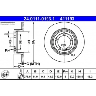 Тормозной диск ATE ZK9B Q 24.0111-0193.1 Mercedes A-Class (W177) 4 Хэтчбек 1.3 A 200 (1787) 150 л.с. 2018 – 2025