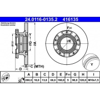 Тормозной диск ATE 24.0116-0135.2 Ford Transit 8 (V363) Фургон 2.0 TDCi 4x4 170 л.с. 2017 – 2025 SK 5PFE