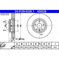 Тормозной диск ATE P4 H0QF Jaguar XE (X760) 1 Седан 2.0 241 л.с. 2015 – 2025 24.0128-0328.1