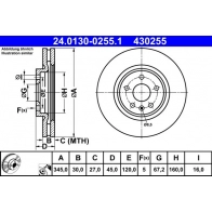 Тормозной диск ATE 4I2 A9 24.0130-0255.1 Opel Insignia (B) 2 Универсал Спорт 1.5 CDTi 122 л.с. 2020 – 2025