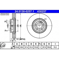 Тормозной диск ATE ZL QOQ 1440103275 24.0130-0257.1