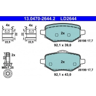 Комплект тормозных колодок, дисковый тормоз ATE 13.0470-2644.2 Peugeot 2008 2 (U) Кроссовер 1.2 PureTech 100 101 л.с. 2019 – 2025 RH0 EYV8