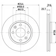 Тормозной диск HELLA PAGID 8DD 355 102-151 528 27 3722334 0ZP3SIX