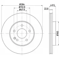 Тормозной диск HELLA PAGID 8DD 355 102-961 521 18 A1NPS Mercedes C-Class (W202) 1 Седан 3.6 C 36 AMG (2028) 280 л.с. 1994 – 2000