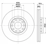 Тормозной диск HELLA PAGID 8DD 355 104-351 EBNM00 Audi A6 (C4) 1 Седан 2.2 S6 Turbo Quattro 230 л.с. 1994 – 1997 5397 0