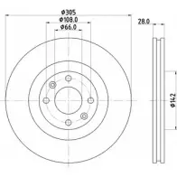 Тормозной диск HELLA PAGID 8DD 355 106-521 5 0258 Peugeot 406 1 (8C) Купе 3.0 204 л.с. 2000 – 2002 F7X1E