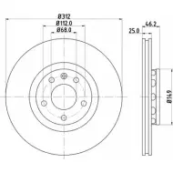 Тормозной диск HELLA PAGID 50310 PRO L9QT9 8DD 355 107-521 Audi A6 (C5) 2 Универсал 4.2 S6 Quattro 364 л.с. 2001 – 2003