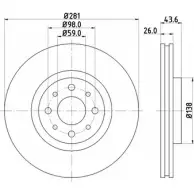 Тормозной диск HELLA PAGID 5 0326 Fiat Bravo (198) 2 Хэтчбек 1.8 Essence Flex 132 л.с. 2010 – 2025 3R20OY 8DD 355 107-821