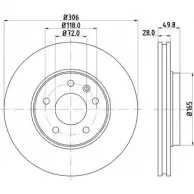 Тормозной диск HELLA PAGID 54160P RO 8DD 355 108-951 OFJ9NUY 3723014