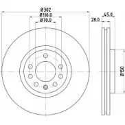 Тормозной диск HELLA PAGID Saab 9-3 (YS3F) 2 Седан 2.0 t 241 л.с. 2009 – 2015 GHHDUG 8DD 355 109-161 541 83