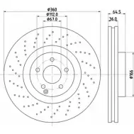 Тормозной диск HELLA PAGID 8WNX07 54 203 Mercedes SL-Class (R230) 2 Кабриолет 5.5 55 AMG Kompressor (2374) 500 л.с. 2002 – 2012 8DD 355 109-481