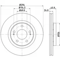 Тормозной диск HELLA PAGID 6Z2OYX Mitsubishi Outlander 1 (CU5) Кроссовер 2.4 4WD 165 л.с. 2005 – 2006 8DD 355 111-561 5 4352