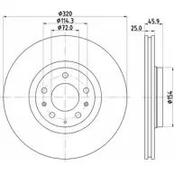Тормозной диск HELLA PAGID BV35U 8DD 355 114-491 54 663 Mazda 6 (GG, GY) 1 2002 – 2008