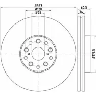 Тормозной диск HELLA PAGID Lexus LS (XF40) 4 Седан 4.6 460 AWD 367 л.с. 2008 – 2024 5 5242PRO 8DD 355 116-911 CS5PB1F