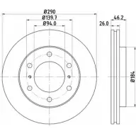 Тормозной диск HELLA PAGID J6AKN 8DD 355 119-071 Mitsubishi Pajero 4 (V8, V9) Внедорожник 3.5 4WD 200 л.с. 2013 – 2025 54671P RO