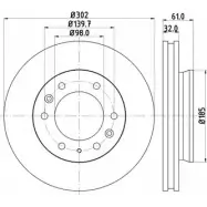 Тормозной диск HELLA PAGID Ford Ranger 6 (T6, TKE) Пикап 2.5 i 166 л.с. 2011 – 2024 8DD 355 119-211 6D97SH 55534P RO