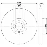 Тормозной диск HELLA PAGID NTO706R 55424P RO 8DD 355 120-091 Opel Vectra (C) 3 Хэтчбек 2.8 V6 Turbo (F68) 255 л.с. 2005 – 2008